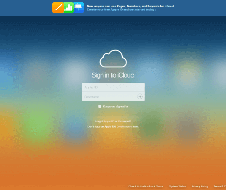 iCloud sign in screen