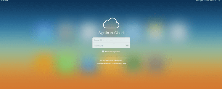 iCloud sign in screen