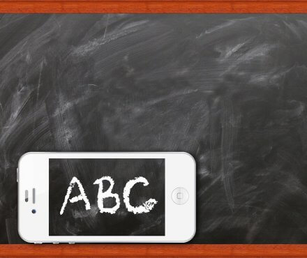 A smartphone on a blackboard
