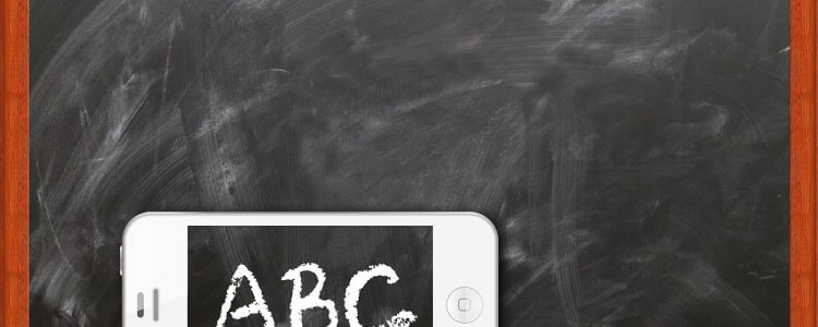 A smartphone on a blackboard